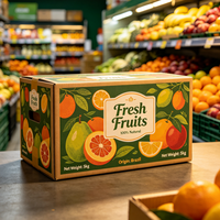Op maat gemaakte UV-geprinte, geëmbosseerde, recyclebare vierkante fruitverzenddoos met handvat, magneetsluiting, ventilatiegaten en openingen voor snacks.