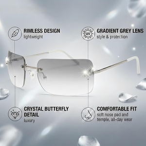 Trendy Luxury Women Butterfly Design Rectangle <b>Frameless</b> Shade Custom Metal Square Rimless Vintage Sunglasses Women - Product Image 3