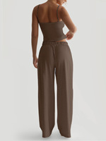 Ensemble de loungewear personnalisé pour femme, comprenant un haut court à bretelles et un pantalon large, tenue décontractée pour le sommeil et la maison, deux pièces amples de style vintage, vente en gros