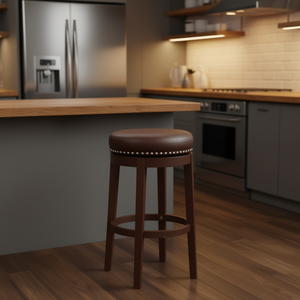 Brown Faux Leather Swivel Bar <b>Stool</b> Solid <b>Wood</b> Frame 360 Degree Rotation Home Bar Furniture - Product Image 2