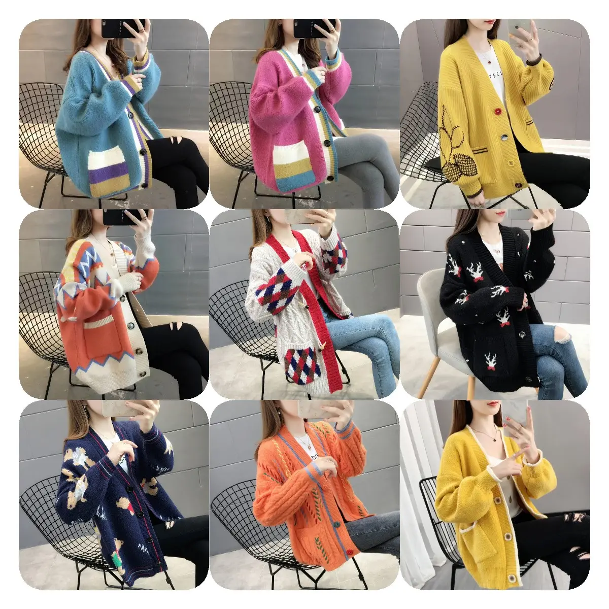 가을 디자인 감각 긴팔 재킷 외국인 스타일 ver 인터넷 감각 인기 대비 컬러 여성용 니트 카디건