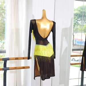 Vestido de Baile Latino Amarillo y Negro, Instrumento Musical Tradicional Chino de Madera de Palisandro, Traje Completo para Actuación - Product Image 5
