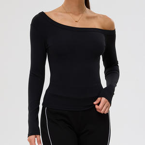 Camiseta de Manga Larga Ajustada a la Moda, Cómoda, Transpirable, con Hombros Descubiertos, Suave y Agradable al Tacto, Top de Yoga - Product Image 4