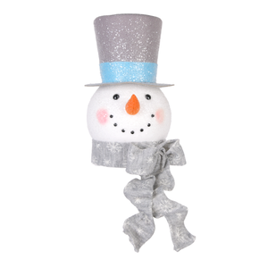 Silver <b>Glitter</b> Top Hat Snowman <b>Face</b> Ornament with Gray Scarf <b>for</b> Winter Wreath Christmas Tree Mantel Display Bulk Custom - Product Image 1