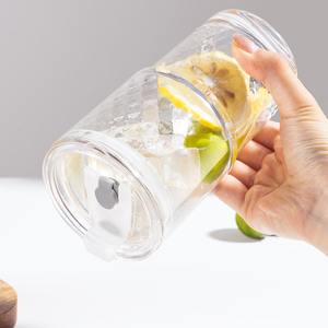 Bicchiere in Vetro <span class=keywords><strong>da</strong></span> 480ml con Coperchio e Cannuccia, Design <span class=keywords><strong>a</strong></span> Diamante, Riutilizzabile, Sicuro per Alimenti, per Caffè Freddo, Tè, Succo - Novare - Product Image 4