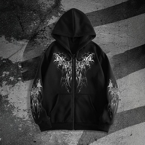 Felpa con Zip Bianca da <span class=keywords><strong>Uomo</strong></span>, Stampa Gotica Y2K, Oversize, Stile Streetwear Retrò Cyber Casual, Primavera - Product Image 2
