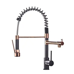Robinet de cuisine moderne multifonction flexible <span class=keywords><strong>noir</strong></span> et or rose, robinet d'évier de cuisine extractible - Product Image 1