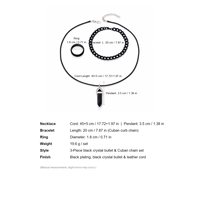 Ensemble de bijoux trois pièces Hip Hop pour homme : pendentif en quartz noir, collier en cuir, bracelet chaîne gourmette et bague