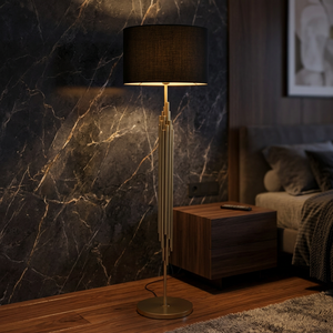 Lámpara de Pie Moderna de Hierro con Pantalla Redonda de Tela Negra, Luz LED Cálida Suave, Base E26/E27, Altura Ajustable, para Uso en Hoteles - Product Image 3