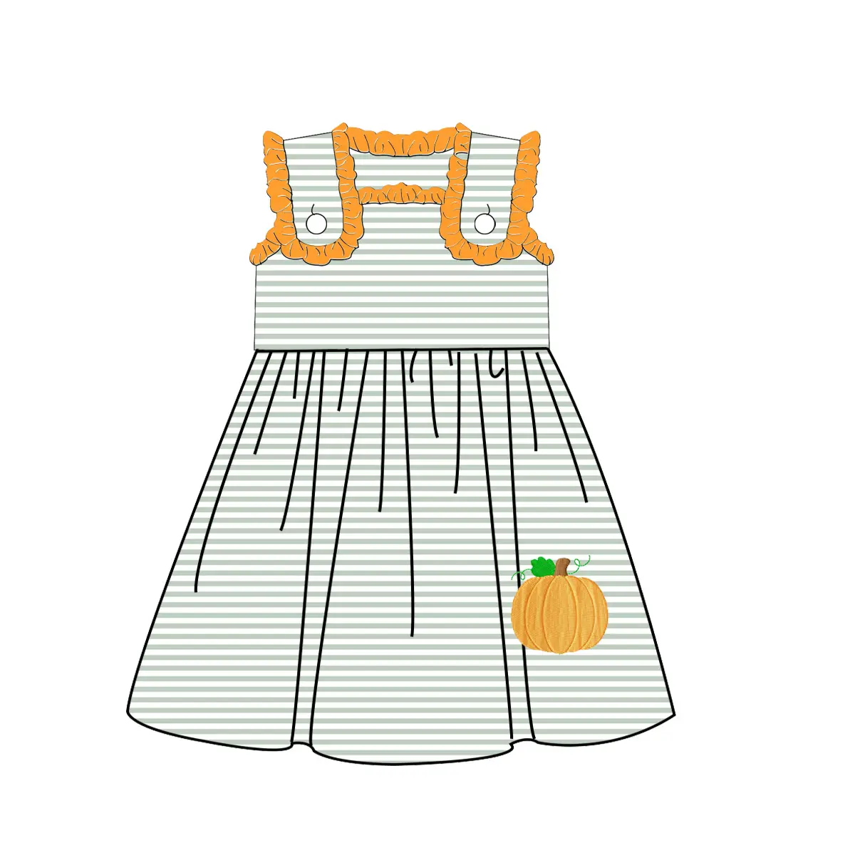 感謝祭子供服カボチャ刺Embroidery女の赤ちゃんノースリーブストライプロングフリルドレス