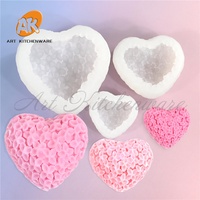 3D hortensia fleur coeur bougie Silicone moule bricolage Fondant chocolat moule saint valentin plâtre moule gâteau décoration outils
