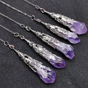 DIY Factory direct Natural irregular amethyst cluster rough stone pendant energy healing stone for lover
