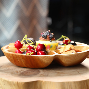 Assiette à dessert en bambou faite à la main, plateau à fruits rond avec diviseur, style naturel, vaisselle de table pour la maison, utilisation pour les fêtes - Product Image 4