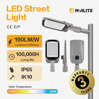 Lampadaire LED Haute Efficacité 190LM/W IP66 pour Extérieur, Lampe Routière 50W-200W, Éclairage Public Municipal et Routier