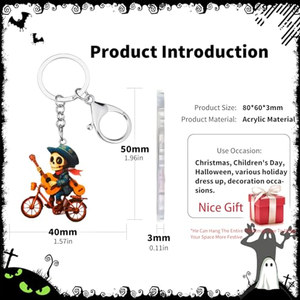 Breloque en acrylique OEM/ODM, motif anime Halloween, squelette de dessin animé à vélo avec fleurs et violon, pour Halloween et usage quotidien - Product Image 4