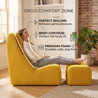 Fauteuil inclinable en velours côtelé crème avec repose-pieds, design sans accoudoirs, gain de place et confortable pour chambre, salon, appartement