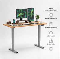 Bureau debout électrique avec plateau en bois grainé, cadre gris, poste de travail réglable en hauteur pour bureau à domicile, bureau d'ordinateur