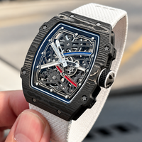 Montre mécanique ultra-fine en fibre de carbone, miroir saphir, mouvement ajouré, aiguilles lumineuses, série 6702, montre pour homme
