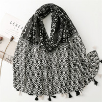 Nouvelles Écharpes Douces de Haute Qualité en Coton, Grand Format, Motif Géométrique Tendance, Foulard de Plage avec Pompons