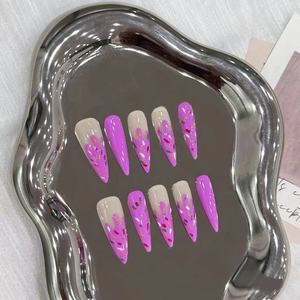 <span class=keywords><strong>Ongles</strong></span> press-on longs et pointus faits à la main, <span class=keywords><strong>rose</strong></span> translucide effet gelée ombré, art fumé cyberpunk, style Y2K - Product Image 3