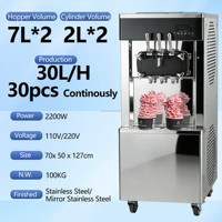 Mvckyi Machine à glace molle de comptoir 30L/H Ocean Power 2+1, pour coupes d'açaï mélangées, avec finition miroir, pour coupes glacées et coupes sundae