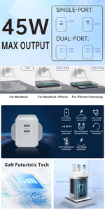 Anh cắm 45W <span class=keywords><strong>USB</strong></span> Loại C đôi cổng sạc nhanh <span class=keywords><strong>adapter</strong></span> và cáp dữ liệu Set cho iPhone 16 sạc không dây - Product Image 5