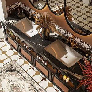 Elegante Mueble de Baño Retro Francés Estilo Old Money, Espejo Arqueado Retroiluminado Único, Mueble de Baño con Doble Lavabo - Product Image 4