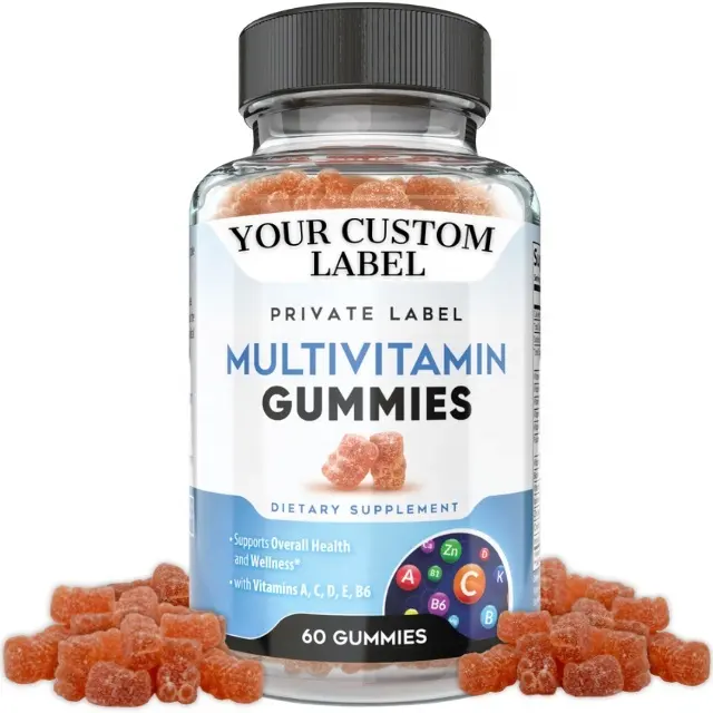 วิตามินรวม Gummies ฉลากส่วนตัว อาหารเสริมสุขภาพเหนียว สูตรอาหาร วิตามินเอ,ดี,บี12,บี6,ไอโอดีนพลัส