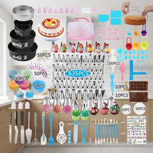 Kit de Decoración de Pasteles de 635 Piezas - Juego de Boquillas para Decorar con Plato Giratorio y Espátula, Herramientas Completas para Hornear, Regalo para Mujeres - Product Image 1