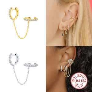 Boucle d'oreille clip tendance en argent sterling S925 avec micro-incrustation de zircon rond et pampille - Product Image 5