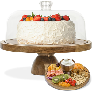 Supporto per torte multifunzionale <span class=keywords><strong>in</strong></span> legno di acacia <span class=keywords><strong>con</strong></span> cupola <span class=keywords><strong>in</strong></span> <span class=keywords><strong>vetro</strong></span>, supporto convertibile per torte <span class=keywords><strong>in</strong></span> legno di acacia <span class=keywords><strong>con</strong></span> <span class=keywords><strong>coperchio</strong></span>. - Product Image 1