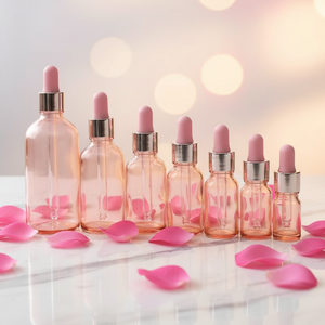 Flacon compte-gouttes rond en verre rose mat/givré pour huiles essentielles, 30 ml/100 ml, pour cosmétiques et perruques - Product Image 1