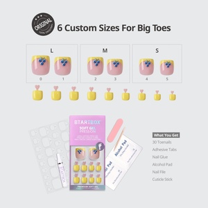 Faux ongles de pieds carrés courts de luxe, faits à la main, avec fleurs 3D, pour le printemps et l'été, à presser, en gros, avec colle - Product Image 4