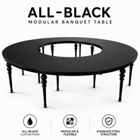 Table de banquet ronde noire en métal, style lune, pour événements, mariages, fêtes, luxe romantique français, finition dorée