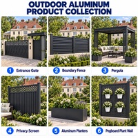 Solution complète en aluminium pour cour extérieure : Clôture à persiennes, Portail, Pergola, Brise-vue, Jardinières et Mur végétal en panneaux perforés