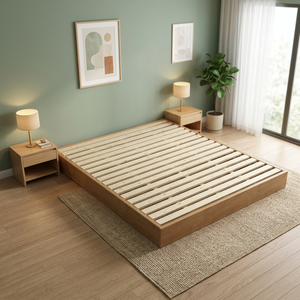 Scandinavian Solid Wood Platform <b>Bed</b> <b>Frame</b> with Floor Slat Base for Homestay Hotel Rooms - Product Image 3