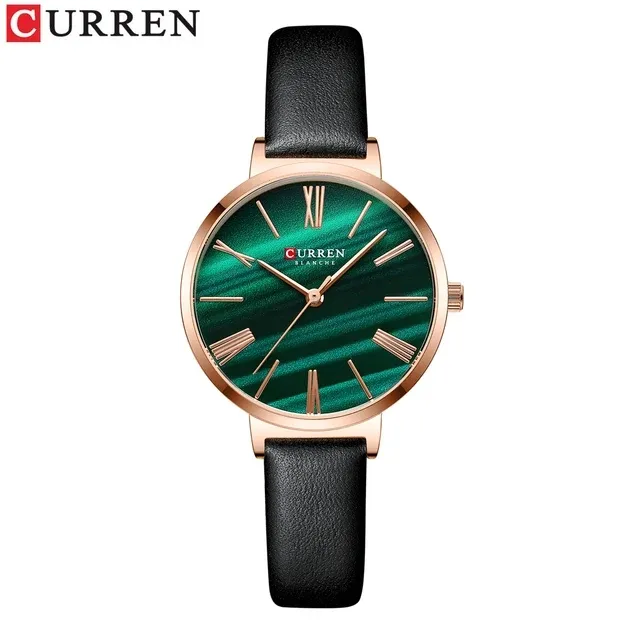 CURREN 9076 Petit Cadran Malachite Vert Quartz Dames Montre-Bracelet Avec Cuir Femme Horloge Femmes Poignet Montre de Mode pour Femmes