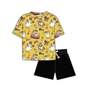 Ensemble deux pièces pour enfants imprimé dessin animé Oie, manches courtes, <span class=keywords><strong>en</strong></span> fibre de bambou, coupe ample, pour garçons, idéal <span class=keywords><strong>vacances</strong></span> et loisirs, collection sans taxes du 4 <span class=keywords><strong>juillet</strong></span> - Product Image 2