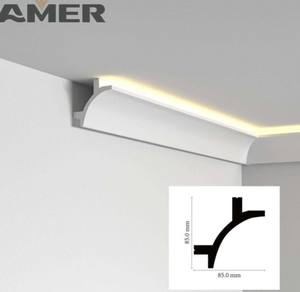 Battiscopa in Schiuma MDF Autoadesiva Bianca con Luce LED per Soffitto e Pavimento, Vendita all'Ingrosso dalla Fabbrica Amer - Product Image 1
