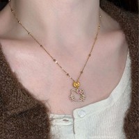 Collar con Colgante de Hello Kitty con Circonita Cúbica Brillante para Mujer, Chapado en Oro, Collar para Clavícula