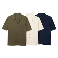 Cardigan en coton tricoté sur mesure OEM pour homme, uni, formel, teint en fil, anti-boulochage, avec poche poitrine et bords côtelés, manches courtes d'été