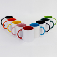 Tasse à thé/eau en grès de 11 oz avec logo de marque personnalisé, deux couleurs, poignée colorée, tasse à café en céramique pour cadeau promotionnel