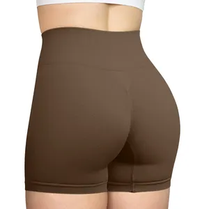Celana pendek ketat olahraga wanita, celana pendek pengangkat Bokong pinggang tinggi seksi mulus Push Up nyaman