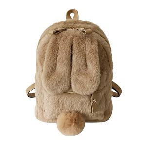 Furry Plush Bunny School <b>Backpack</b> Vintage Portable Polyester for Cartoon Zipper with Bunny Ears - Product Image 1