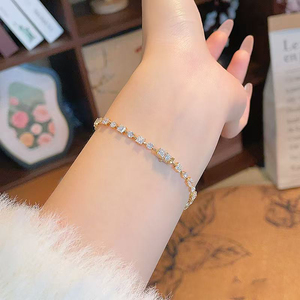 <span class=keywords><strong>Bracelet</strong></span> tennis en diamant de laboratoire, <span class=keywords><strong>or</strong></span> 18 carats, pavé de diamants, pour femme, minimaliste, alternant carrés et ronds, bijoux fins, cadeau - Product Image 4