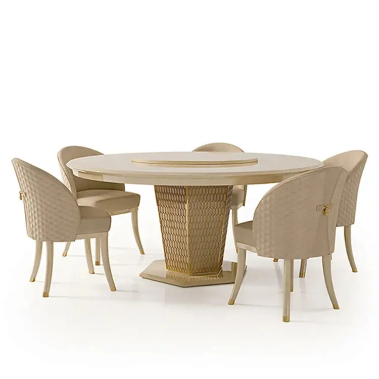 Mesa redonda y sillas de cuero baratas de cerámica de una sola pata Kf Casa para comedor