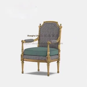 Canapé de loisirs en bois massif rétro français, fauteuil vintage doré pour salon et salle à manger, chaise de balcon de luxe pour villa - Product Image 2