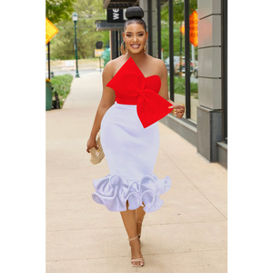 Re Mcgreen Star moda donna elegante gonna due pezzi Sexy senza spalline Top corto + gonna lunga abbigliamento da festa Club - Product Image 3