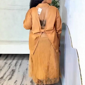 Completo da donna Perspective Africa: Camicetta a maniche lunghe con inserti in <span class=keywords><strong>pizzo</strong></span> + Gonna lunga plissettata, set due pezzi per lo street style - Product Image 4