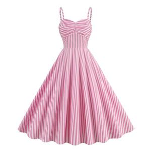 New Vacation Style Retro Plaid Stripe Hanging Strap High Waist Women's Cotton Medium Length Sleeveless A-line Casual <strong>Dress</strong> - Product Image 4